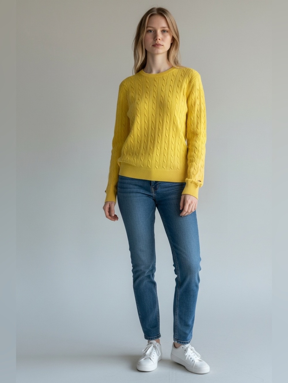 Tommy Hilfiger Yellow Cable Knit Crewneck Sweater